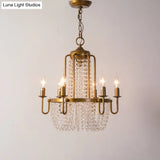 Rustic Gold Candle Style Chandelier - Crystal Octagons & Hanging Pendant For Living Room