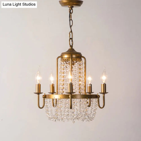 Rustic Gold Candle Style Chandelier - Crystal Octagons & Hanging Pendant For Living Room