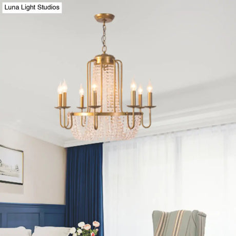 Rustic Gold Candle Style Chandelier - Crystal Octagons & Hanging Pendant For Living Room