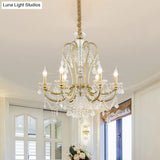 Rustic Gold Crystal Candlestick Chandelier - 4/6 Heads Bedroom Suspension Light