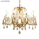 Rustic Gold Crystal Draping Chandelier With Scrolling Arms And Drops