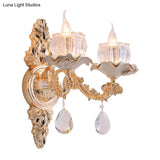 Rustic Gold Ruffle Wall Mount Sconce Light With Clear Ribbed Glass - Traditional Design