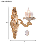 Rustic Gold Ruffle Wall Mount Sconce Light With Clear Ribbed Glass - Traditional Design