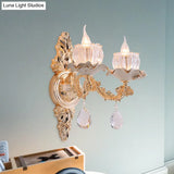 Rustic Gold Ruffle Wall Mount Sconce Light With Clear Ribbed Glass - Traditional Design