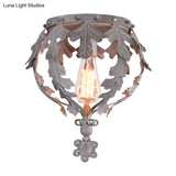 Rustic Grey/White/Gold Metal Leaf Crown Flush Light Ceiling Lamp For Corridor