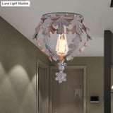 Rustic Grey/White/Gold Metal Leaf Crown Flush Light Ceiling Lamp For Corridor