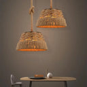 Rustic Hand-Weaving Rope Tapered Pendant In Brown For Country Club Ceiling Hang Light With 1 Bulb