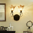 Rustic Handblown Amber Glass Wall Sconce With 2 Bulbs - Black Light For Living Room