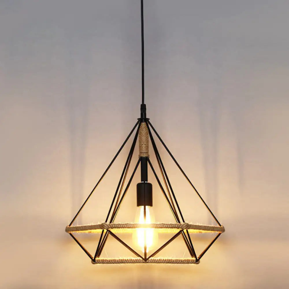 Rustic Hemp Rope Hanging Lamp Vintage Single-Bulb Pendant For Restaurants - Brown / A