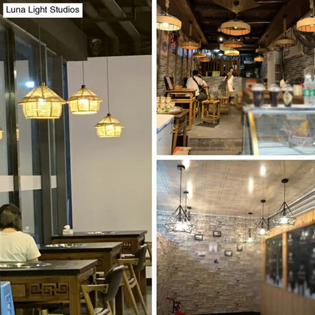 Rustic Hemp Rope Hanging Lamp Vintage Single-Bulb Pendant For Restaurants - Brown
