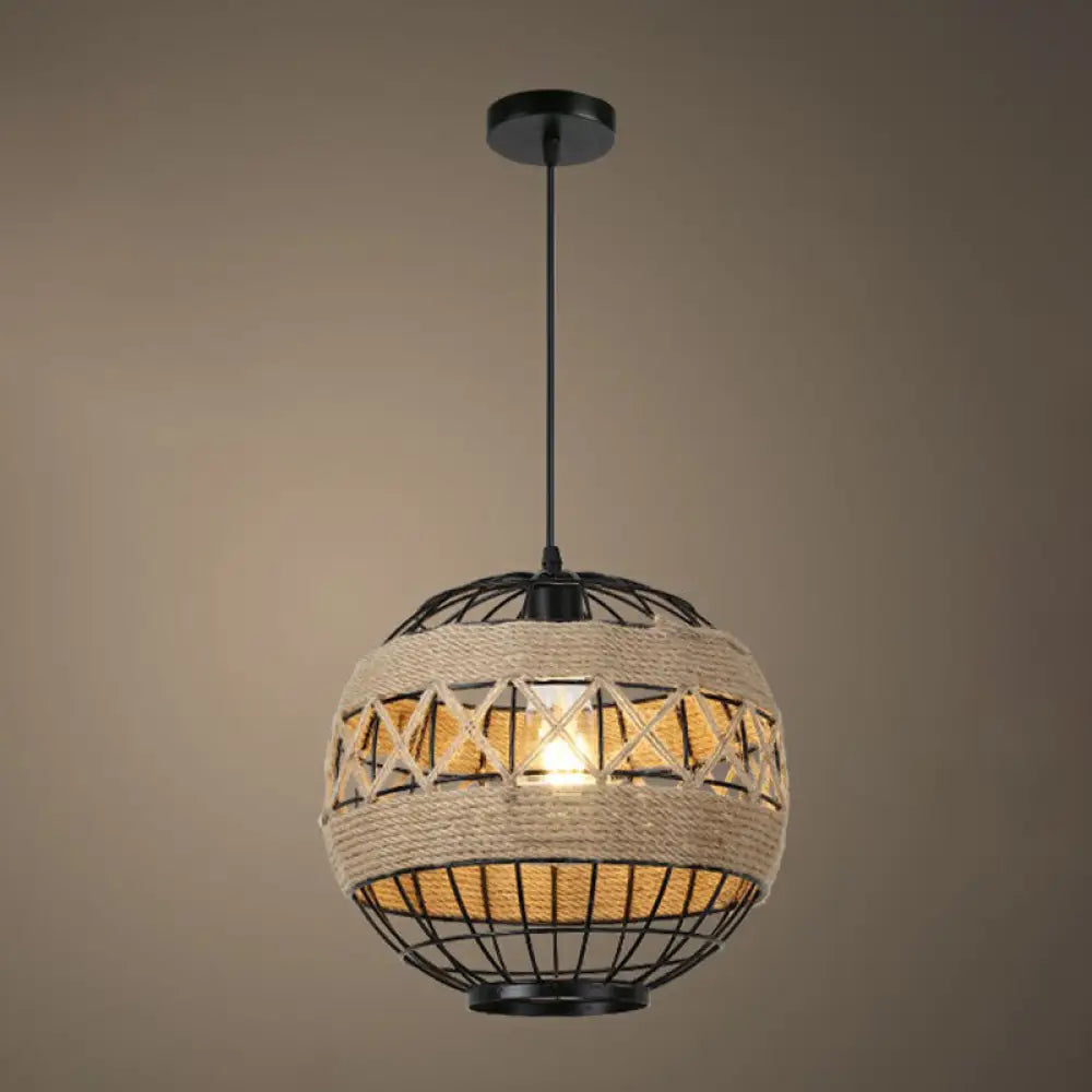 Rustic Hemp Rope Pendant Light Fixture In Brown - Vintage Wrapped Hanging Lamp With 1 Bulb / B