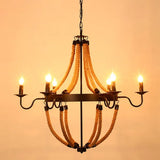 Rustic Hemp Rope Restaurant Chandelier With Black Dangling Suspension Light 6 / D