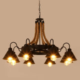 Rustic Hemp Rope Restaurant Chandelier With Black Dangling Suspension Light 8 / A