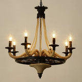 Rustic Hemp Rope Restaurant Chandelier With Black Dangling Suspension Light 8 / C