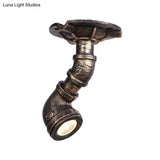 Rustic Industrial Antique Brass Water Pipe Ceiling Light With 1 Metal Semi Flush Mount - Perfect