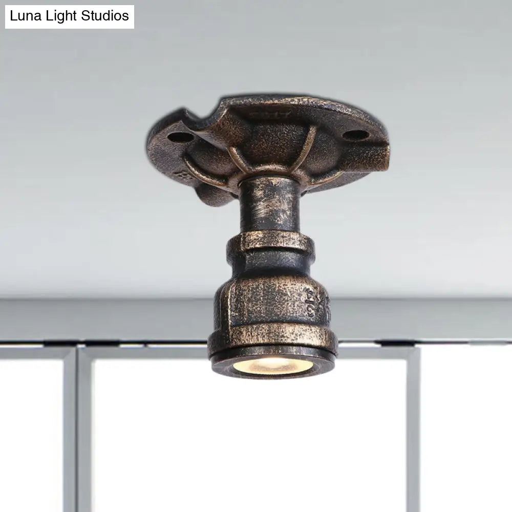 Rustic Industrial Antique Brass Water Pipe Ceiling Light With 1 Metal Semi Flush Mount - Perfect