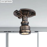 Rustic Industrial Antique Brass Water Pipe Ceiling Light With 1 Metal Semi Flush Mount - Perfect