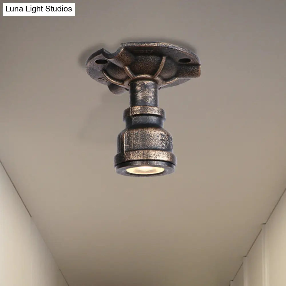 Rustic Industrial Antique Brass Water Pipe Ceiling Light With 1 Metal Semi Flush Mount - Perfect