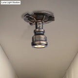 Rustic Industrial Antique Brass Water Pipe Ceiling Light With 1 Metal Semi Flush Mount - Perfect