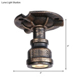 Rustic Industrial Antique Brass Water Pipe Ceiling Light With 1 Metal Semi Flush Mount - Perfect