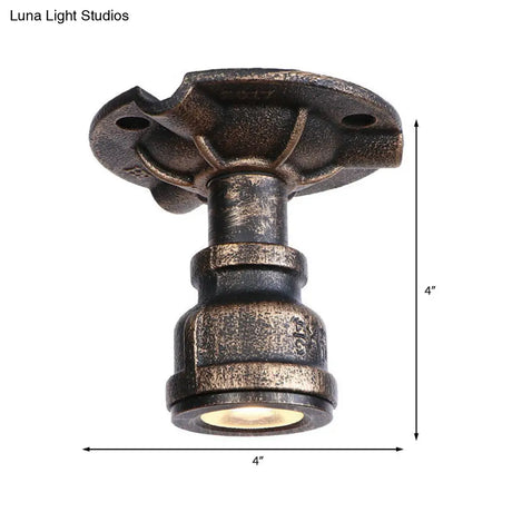 Rustic Industrial Antique Brass Water Pipe Ceiling Light With 1 Metal Semi Flush Mount - Perfect