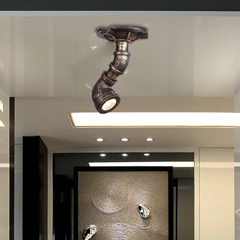 Rustic Industrial Antique Brass Water Pipe Ceiling Light With 1 Metal Semi Flush Mount - Perfect
