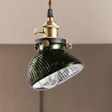 Rustic Industrial Green Ribbed Glass Pendant Light With Hanging Bowl Design