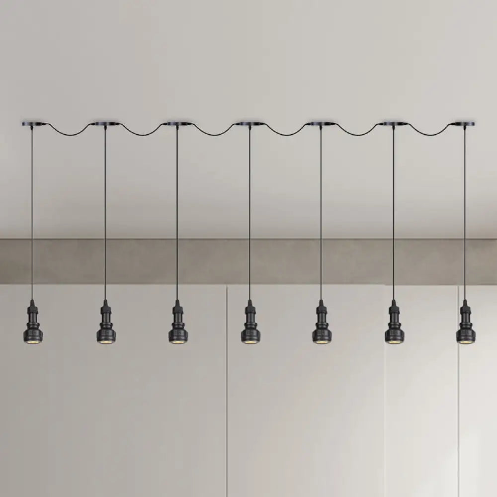 Rustic Iron Ceiling Light With Led Bulbs - Perfect For Coffee Shops Black Finish Available In 3/5/7