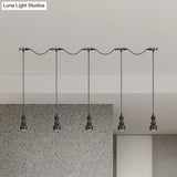 Rustic Iron Ceiling Light With Led Bulbs - Perfect For Coffee Shops Black Finish Available In 3/5/7