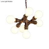 Rustic Iron Chandelier - 7-Light Warehouse Water Pipe Hanging Lamp For Bistro Lighting
