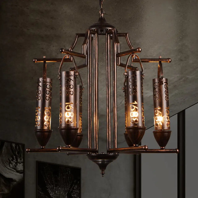 Rustic Iron Flute Hanging Light: Creative Chandelier With Number Design Perfect For Bars Rust
