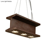 Rustic Iron Industrial H-Beam Pendant Light With 3 Bulbs For Table Or Island