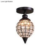 Rustic Iron Semi Flush Mini Disco Ball Ceiling Light With Crystal Draping - 5’/6.5’ W 1-Light