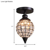 Rustic Iron Semi Flush Mini Disco Ball Ceiling Light With Crystal Draping - 5’/6.5’ W 1-Light