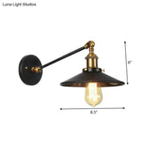 Rustic Iron Swing Arm Kitchen Wall Lamp - Horn/Flared/Scalloped Design Single-Bulb Black Finish