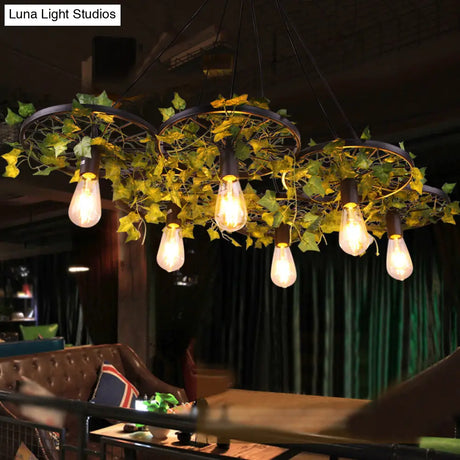 Rustic Iron Wheel Chandelier - Black With 1/3/6 Bulbs Perfect For Restaurant Plant Pendant Lighting