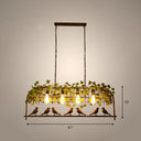 Rustic Island Ceiling Light With Cast Iron Birdcage Fixture Bird & Leaf Deco Black