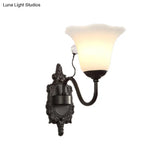 Rustic Ivory Glass Flower Wall Lamp With Crystal Accent For Hall