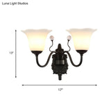 Rustic Ivory Glass Flower Wall Lamp With Crystal Accent For Hall