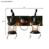 Rustic Lantern Wall Sconce With Clear Glass And 2 Bulbs In Black Finish