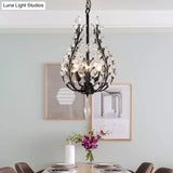 Rustic Laurel Chandelier - 4-Light Crystal Pendant In Black