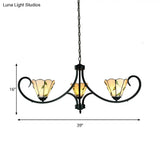 Rustic Leaf Pendant Light With Cone Shade And Adjustable Chain - 3 Beige Glass Chandelier For Foyer
