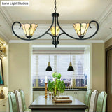 Rustic Leaf Pendant Light With Cone Shade And Adjustable Chain - 3 Beige Glass Chandelier For Foyer