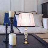 Rustic Light Purple Table Lamp With Crystal Night For Bedroom 1-Light & Tapered Fabric Shade