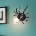 Rustic Lodge Black Spider Sconce: Metallic Mini Wall Lamp With Clear Glass Shade