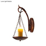 Rustic Lodge Candle Wall Light - Stylish Metallic Sconce For Foyer Illumination