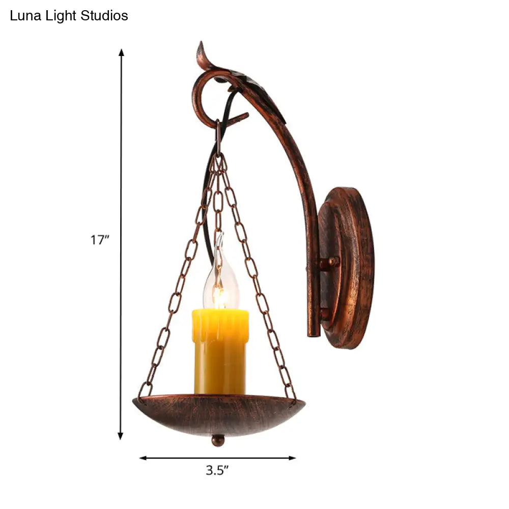 Rustic Lodge Candle Wall Light - Stylish Metallic Sconce For Foyer Illumination