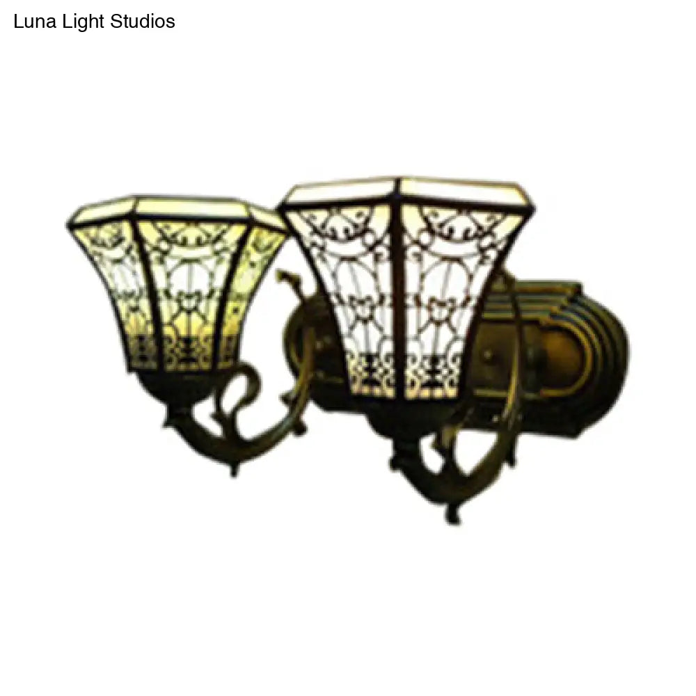 Rustic Lodge Double Wall Sconce: White Glass Bell Lighting For Living Room
