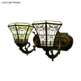 Rustic Lodge Double Wall Sconce: White Glass Bell Lighting For Living Room