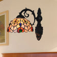 Rustic Loft Dome Wall Sconce Stained Glass - Curved Arm Mount Light For Dining Room Yellow